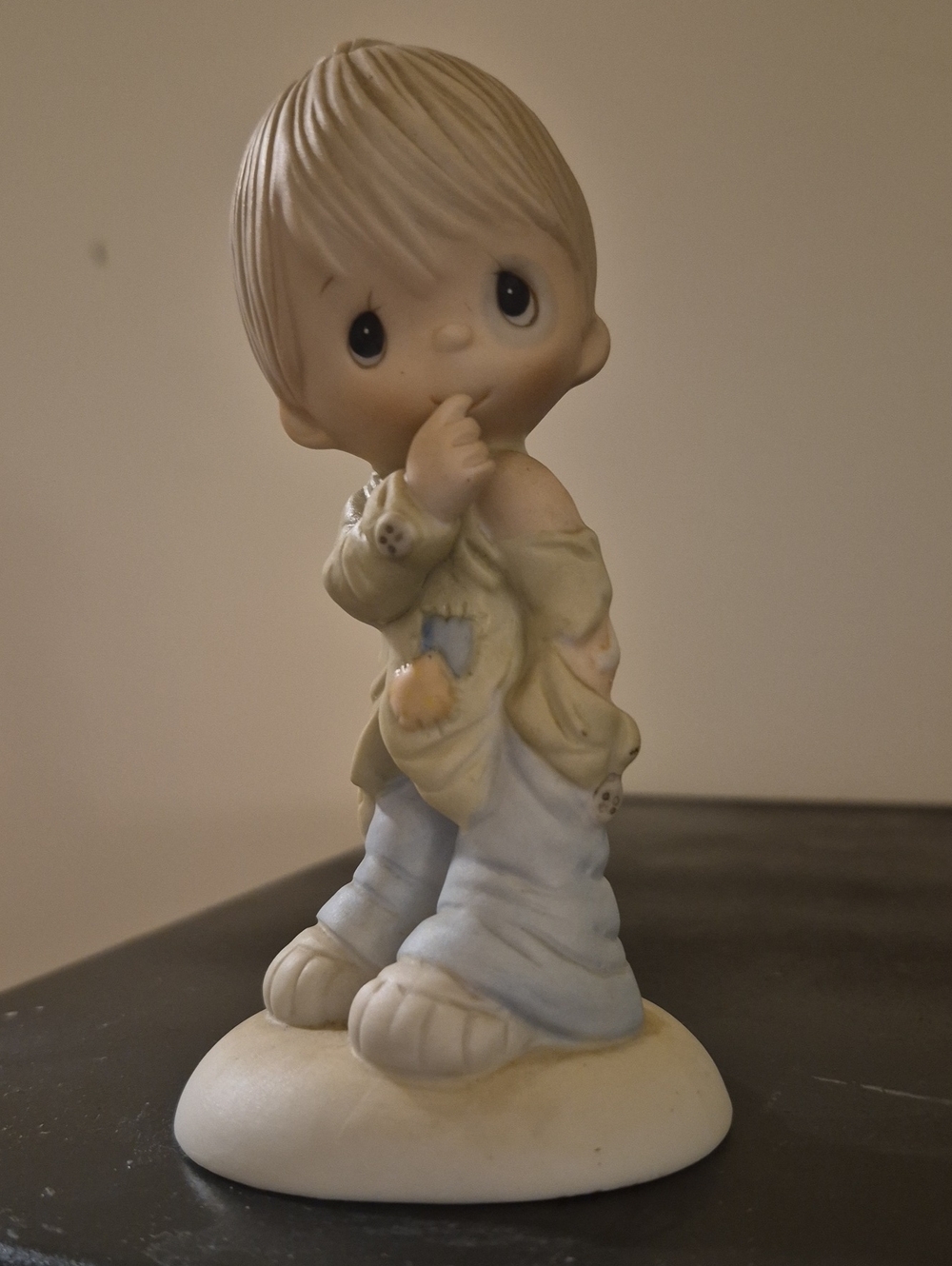 Vintage 1977  Precious Moments Small Boy Figurine "Smile God Loves You"figurine